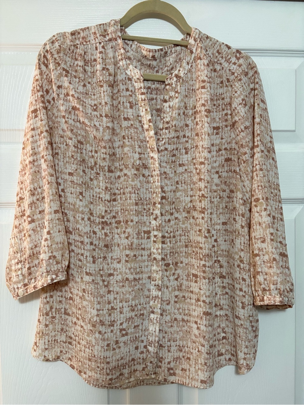 NYDJ Peach Neutral Printed Button-Front Blouse Large L